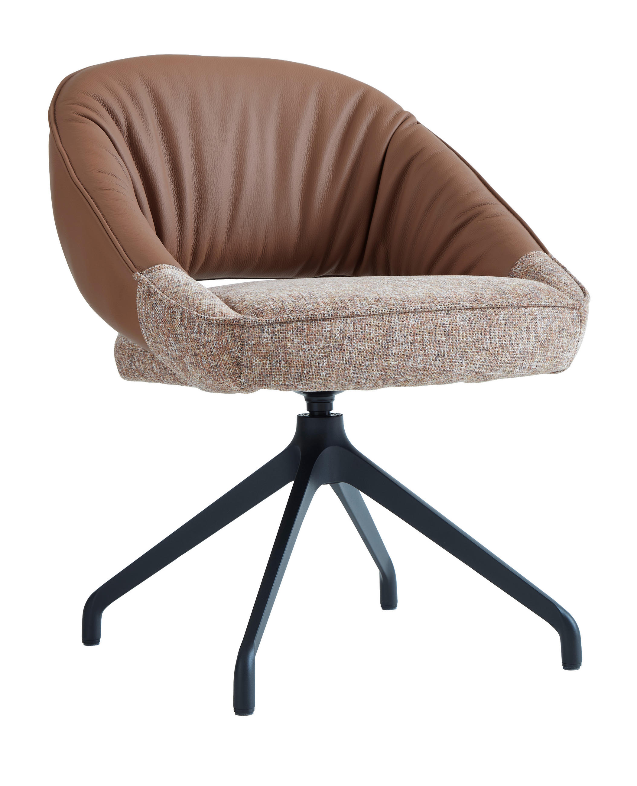 ARMLEHNSTUHL  Sitzfläche 360° drehbar, automatische Rückholfunktion Leinenoptik Echtleder  Schwarz, Cognac  - Cognac/Schwarz, Design, Leder/Textil (60/81/63.5cm) - Dieter Knoll