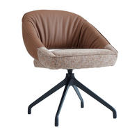 ARMLEHNSTUHL  Sitzfläche 360° drehbar, automatische Rückholfunktion Leinenoptik Echtleder  Schwarz, Cognac  - Cognac/Schwarz, Design, Leder/Textil (60/81/63.5cm) - Dieter Knoll
