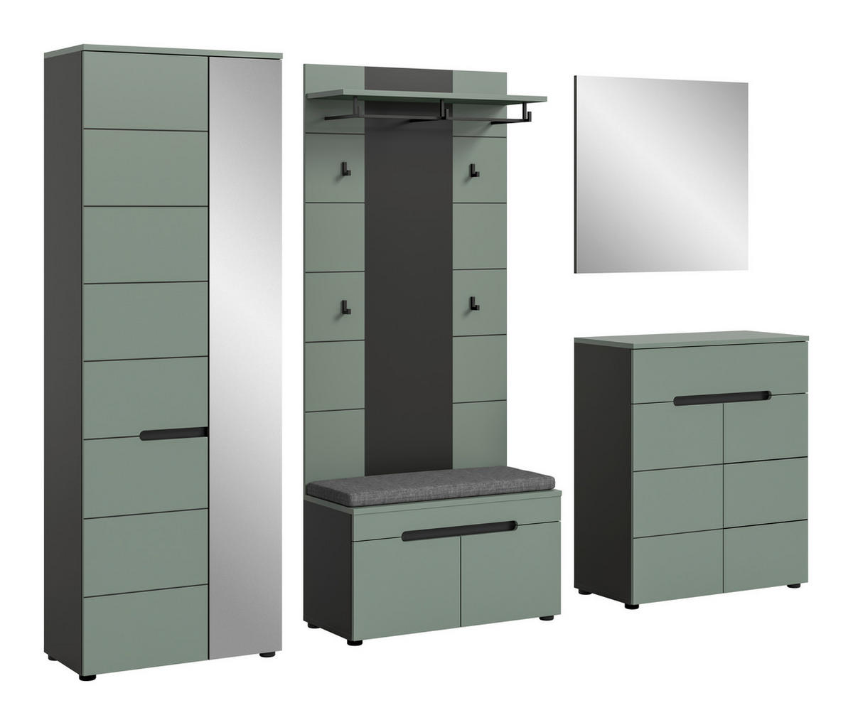 ŠATNA, 255/190/37 cm - šedá/šedozelená, Design, kompozitní dřevo (255/190/37cm) - Livetastic