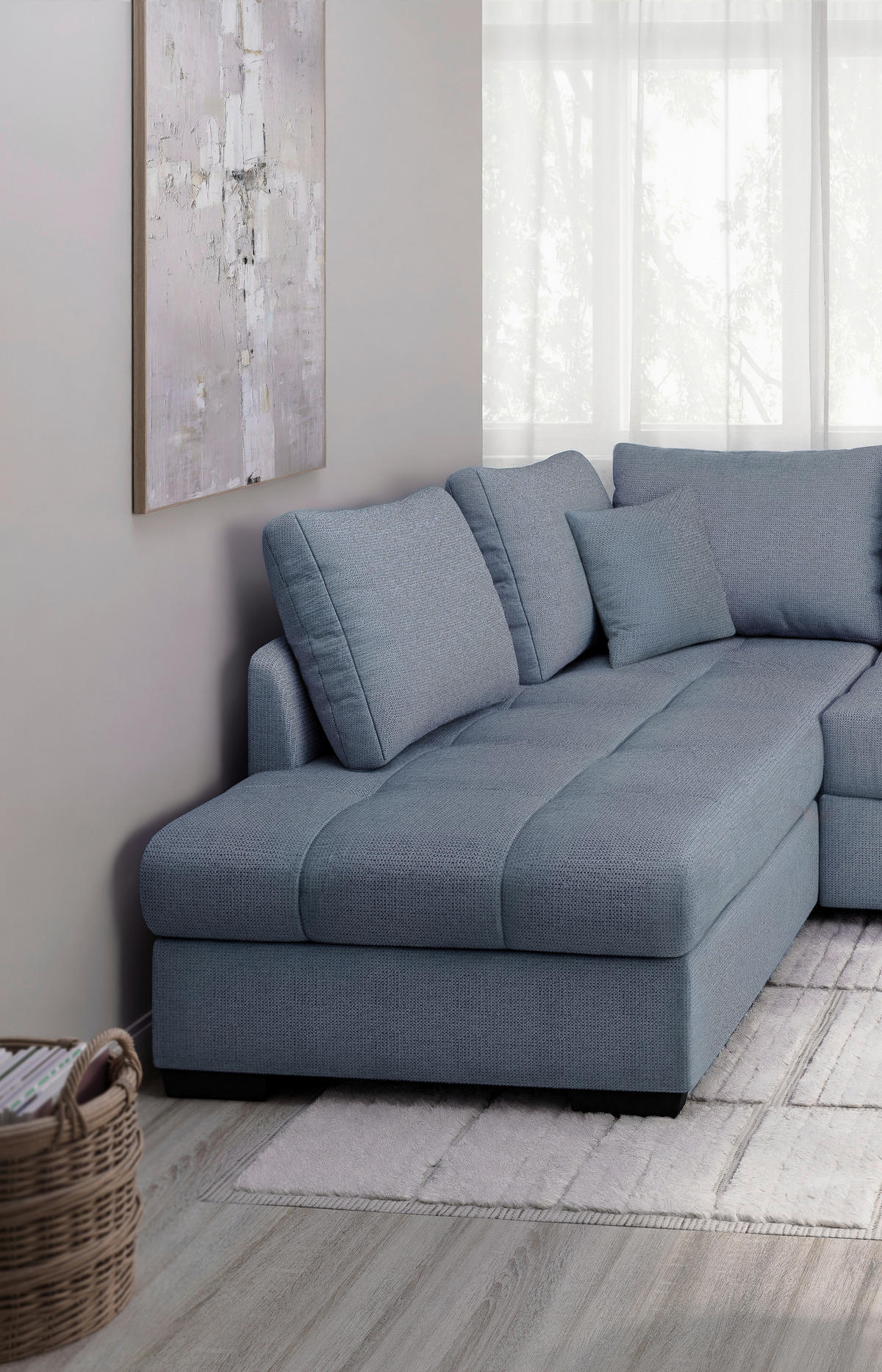 ECKSCHLAFSOFA Hellblau Chenille  - Schwarz/Hellblau, MODERN, Holz/Textil (202/298cm) - MID.YOU