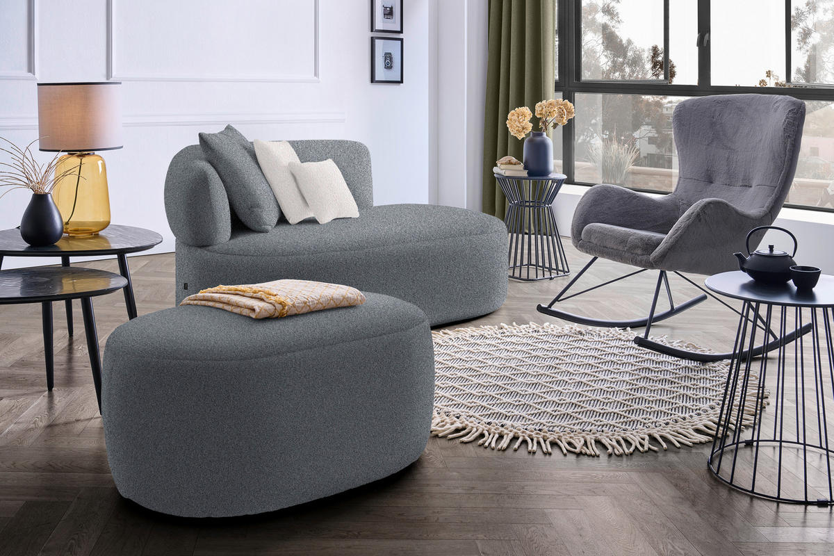 RÉCAMIERE in Bouclé Grau, Hellrosa  - Hellrosa/Schwarz, MODERN, Kunststoff/Textil (166/86/105cm) - Hom`in