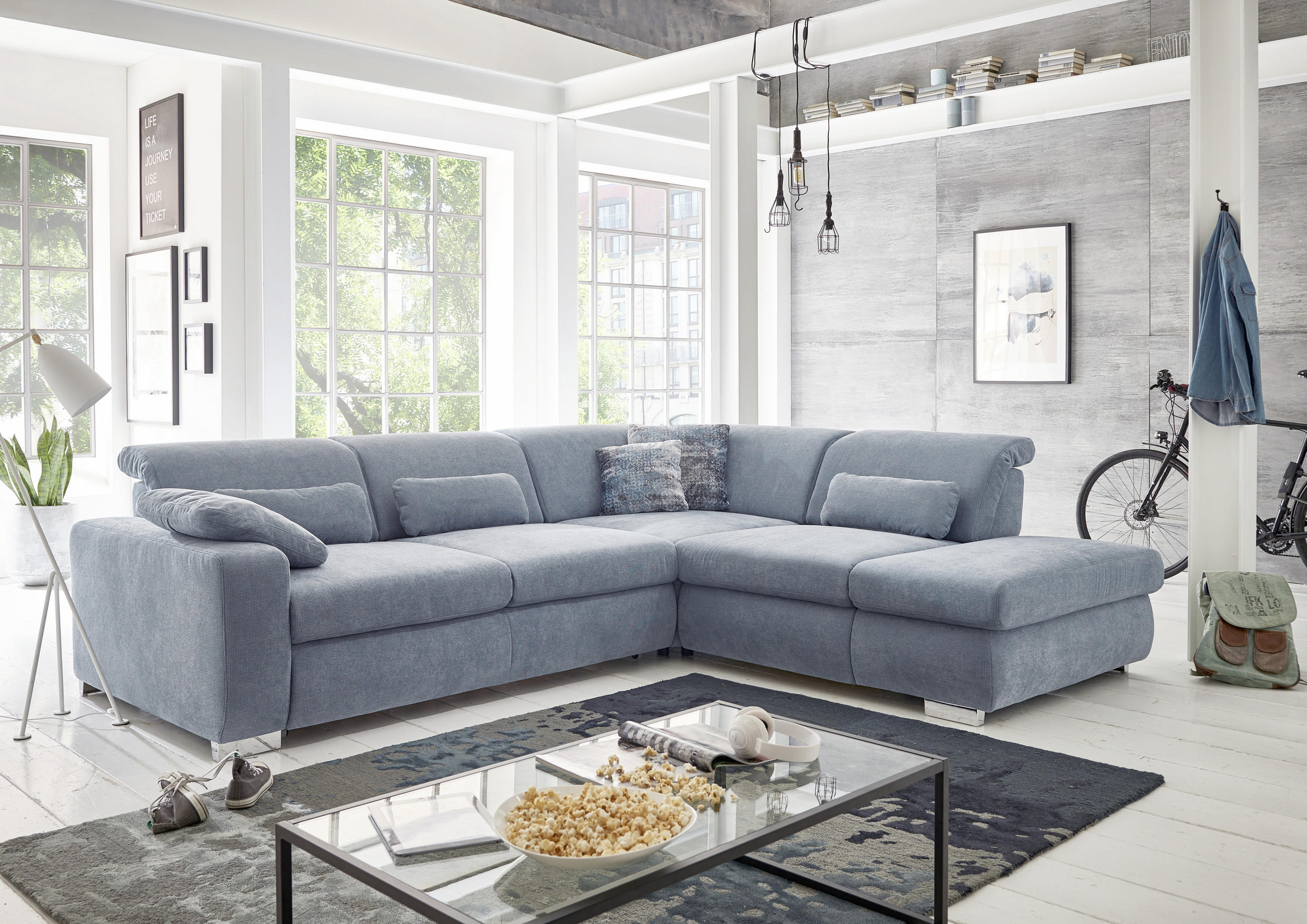 ECKSOFA in Webstoff Dunkelblau  - Alufarben/Dunkelblau, Design, Textil (260/301cm) - Beldomo Style
