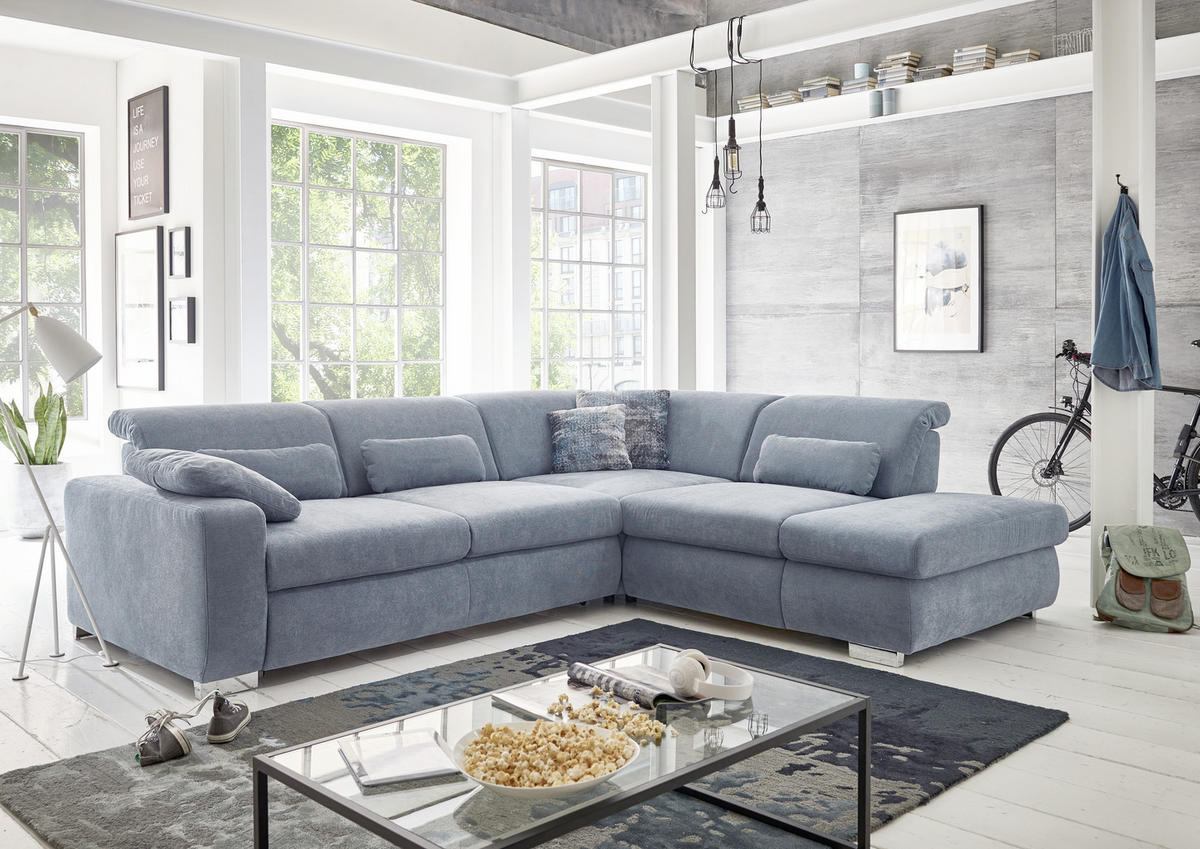 ECKSOFA in Webstoff Dunkelblau  - Alufarben/Dunkelblau, Design, Textil (260/301cm) - Beldomo Style