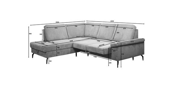 ECKSOFA inkl. Funktionen Creme Velours Bettkasten, Sitzvorzug  - Creme/Schwarz, KONVENTIONELL, Textil/Metall (206/253cm) - Venda