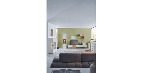 WOHNWAND  in Weiß, Eichefarben  310/203/42 cm  - Eichefarben/Anthrazit, Design, Glas/Holz (310/203/42cm) - Novel