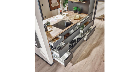 EINBAUKÜCHE   - Graphitfarben, Design, Holzwerkstoff - Xora