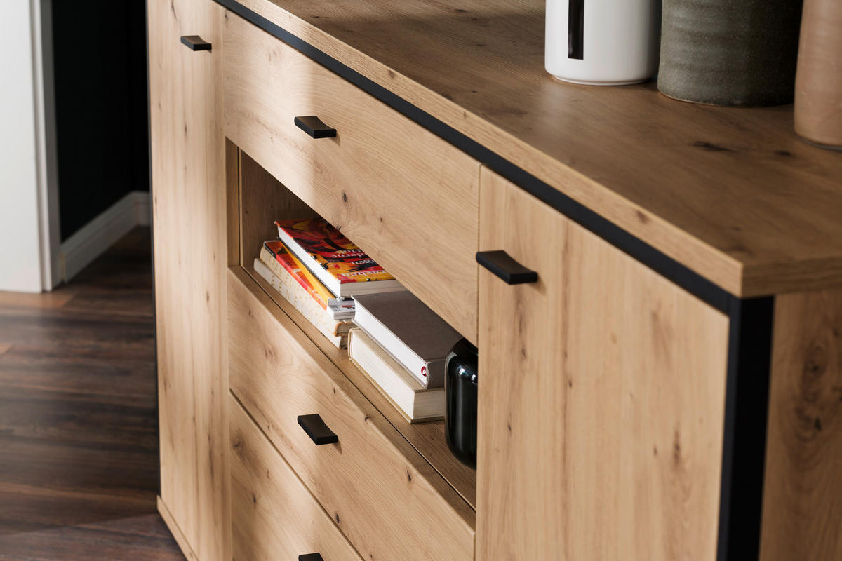 SIDEBOARD Skopje 183/92/45 cm 3 låda(or)  - antracit/ekfärgad, Design, metall/trämaterial (183/92/45cm) - Livetastic