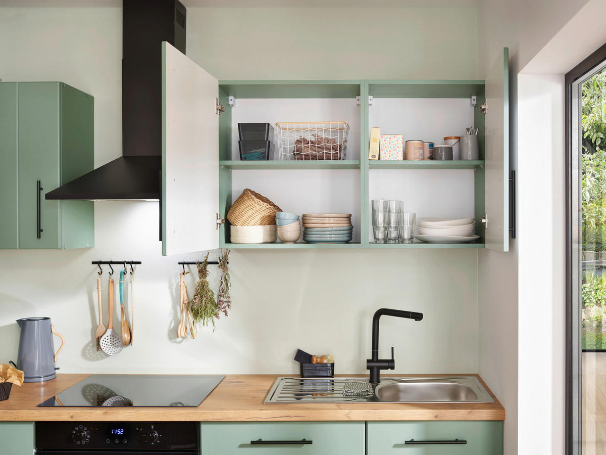 ECKKÜCHE 310/172 cm  in Wildeiche, Schilfgrün  - Schilfgrün/Wildeiche, Trend, Holzwerkstoff/Metall (310/172cm) - Respekta