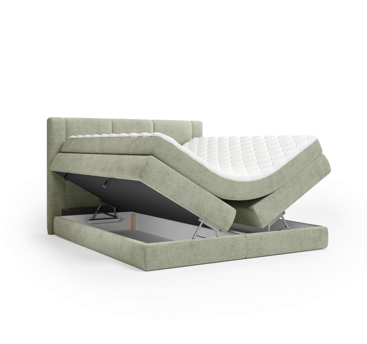 BOXSPRINGBETT 180/200 cm,  in Grün, gepolstertes Kopfteil, Bettkasten, Topper, Wendematratze mit unterschiedlichen Härtegraden, H2 + H3 = mittel + fest  - Schwarz/Grün, Design, Kunststoff/Textil (180/200cm) - Esposa