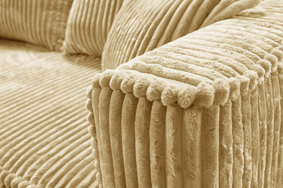SOFA in Cord Beige  - Beige/Schwarz, Design, Holz/Textil (223/95/121cm) - MID.YOU