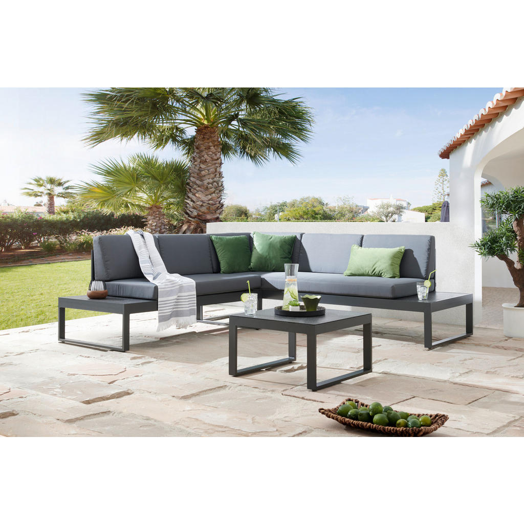 Ambia Garden ZAHRADNÍ SEDACÍ SOUPRAVA kov, sklo, textil