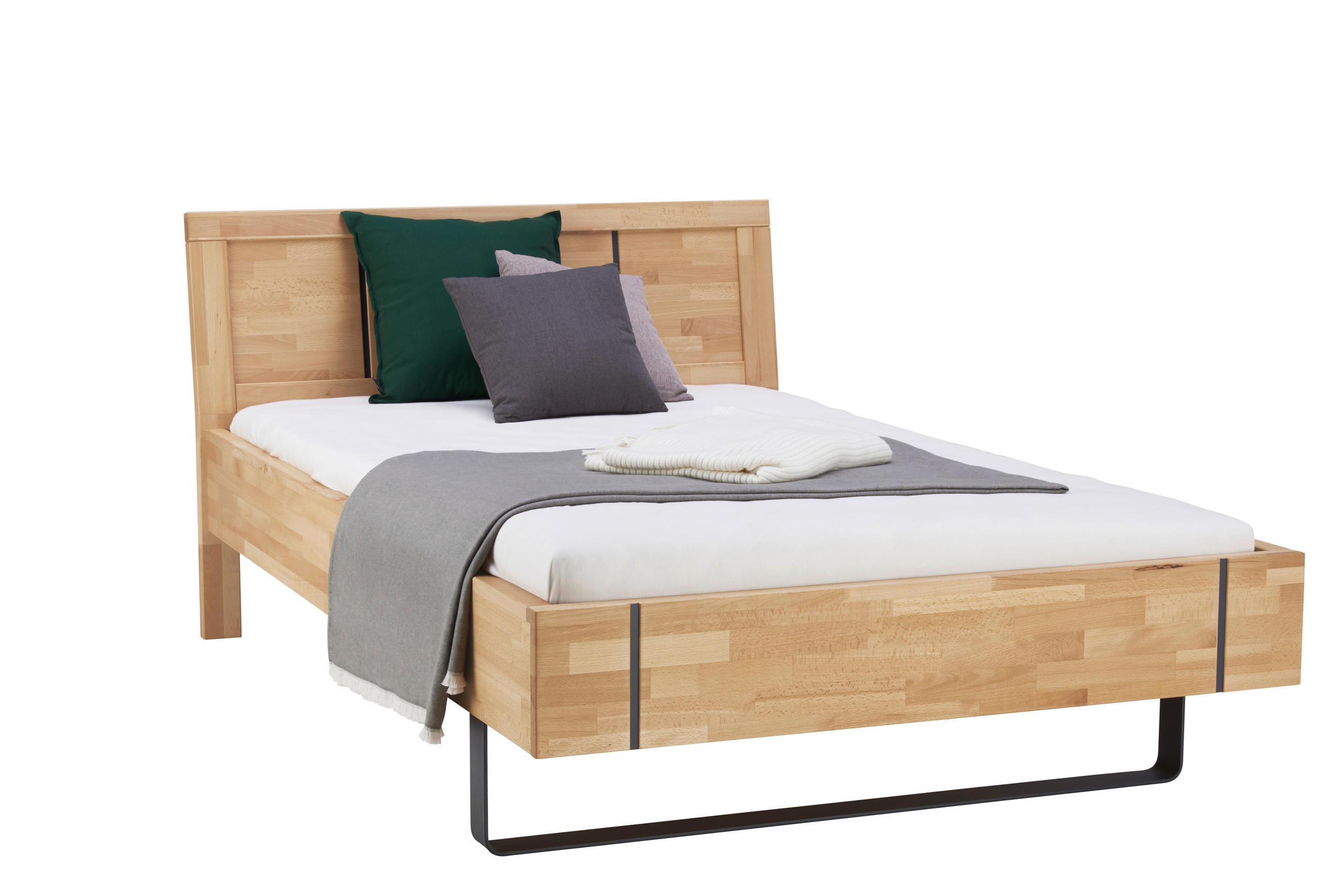 BETT 120/200 cm  in Anthrazit, Buchefarben  - Anthrazit/Buchefarben, Natur, Holz/Metall (120/200cm) - Linea Natura