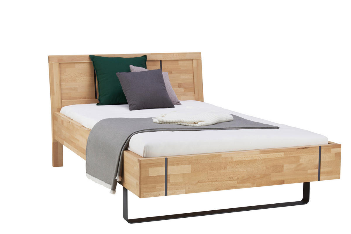 BETT 120/200 cm  in Anthrazit, Buchefarben  - Anthrazit/Buchefarben, Natur, Holz/Metall (120/200cm) - Linea Natura