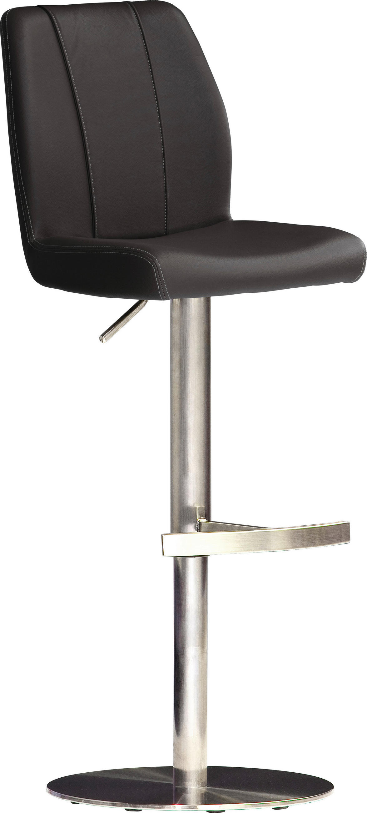 Barhocker in Metall, Leder Schwarz, Edelstahlfarben