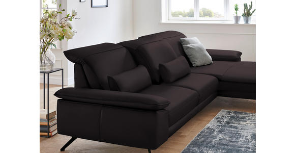 ECKSOFA Rivello in Echtleder Dunkelbraun  328/193 cm  - Dunkelbraun/Schwarz, Design, Leder/Metall (328/193cm) - Dieter Knoll