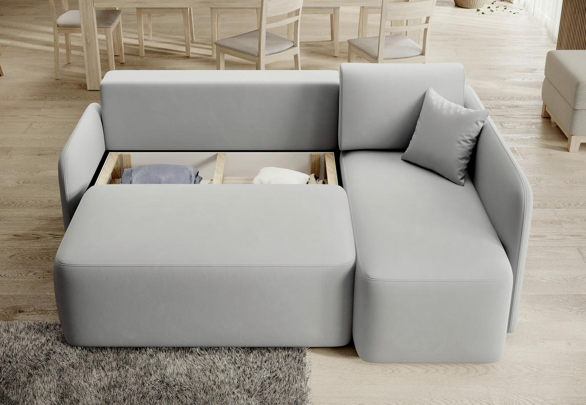 ECKSOFA Plüsch Hellgrau  - Hellgrau/Schwarz, Design, Kunststoff/Textil (206/150cm) - P & B