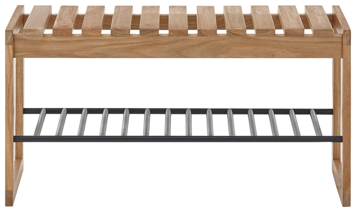 GARDEROBENBANK - Eichefarben/Schwarz, Basics, Holz/Metall (88/45/30cm)