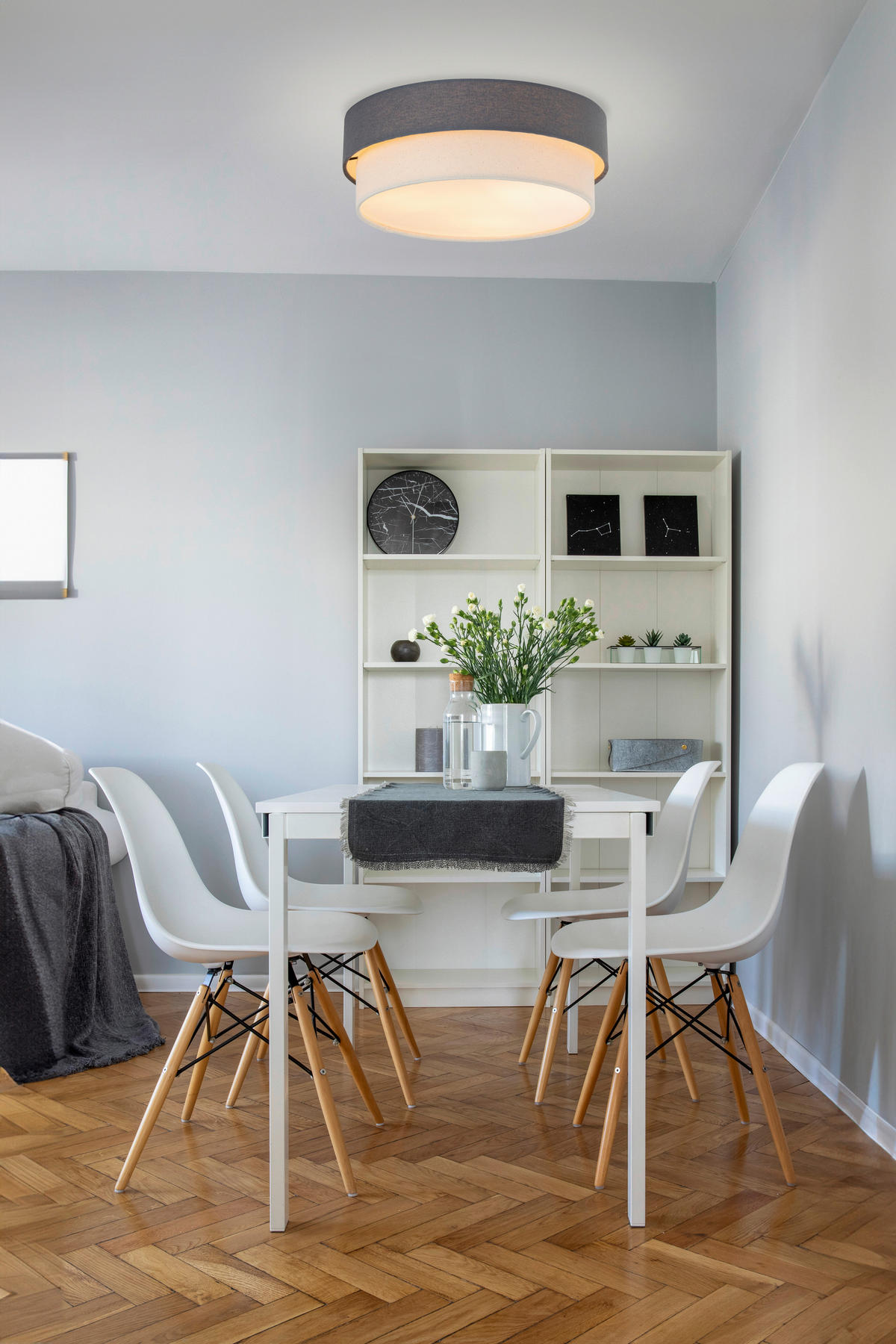 DECKENLEUCHTE  37/14 cm    - Anthrazit/Naturfarben, Design, Kunststoff/Textil (37/14cm) - Novel