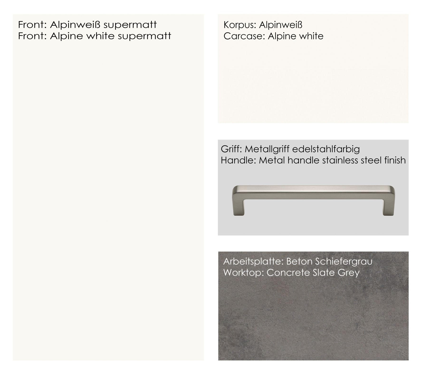 KÜCHENBLOCK 210 cm   in Weiß, Schieferfarben  - Schieferfarben/Edelstahlfarben, MODERN, Holzwerkstoff/Metall (210cm) - Nobilia