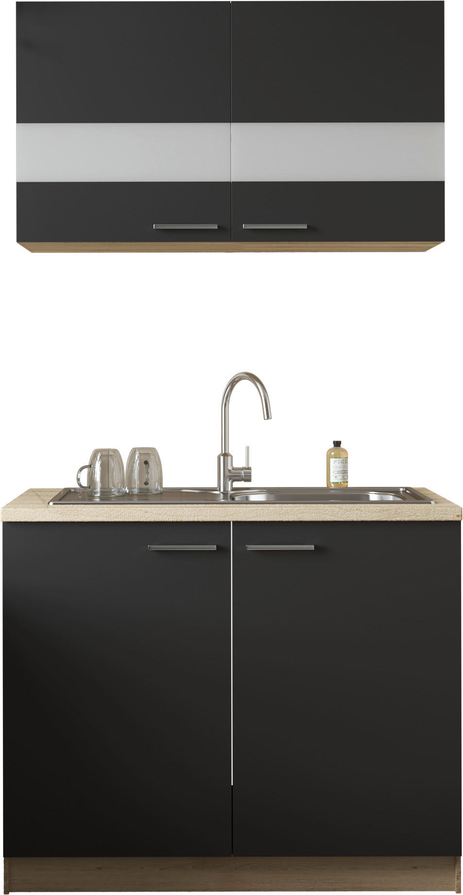 MINIKÖK 100 cm i svart, ekfärgad - silver/svart, Basics, metall/trämaterial (100cm) - Respekta