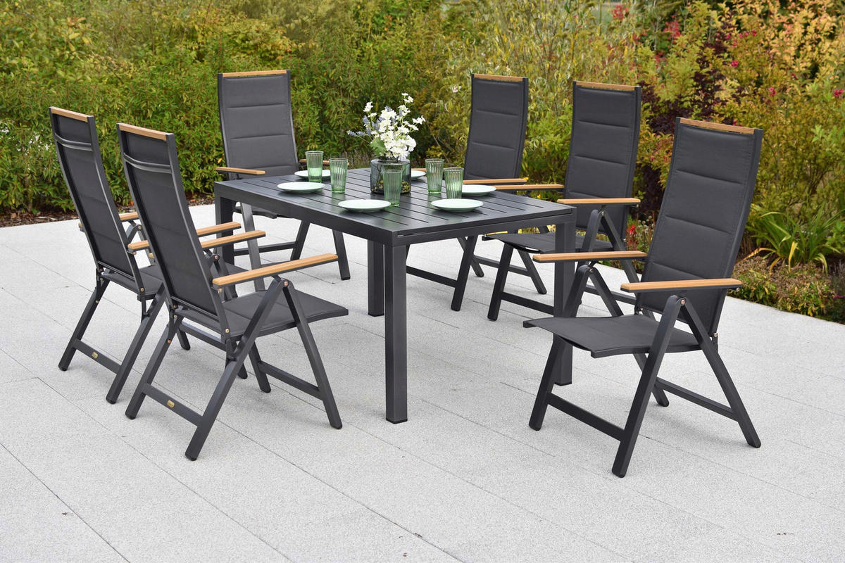 GARTENTISCHGRUPPE beschichtet Aluminium  - Graphitfarben/Grau, KONVENTIONELL, Kunststoff/Textil - Gardenson