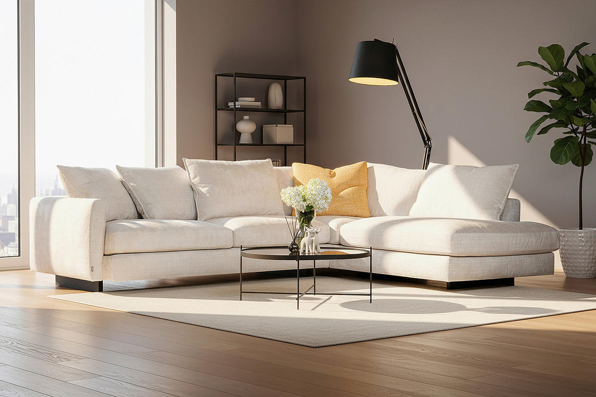 SOFFA i beige  - beige, Klassisk, metall/trä (311/85/110-230cm) - Novel