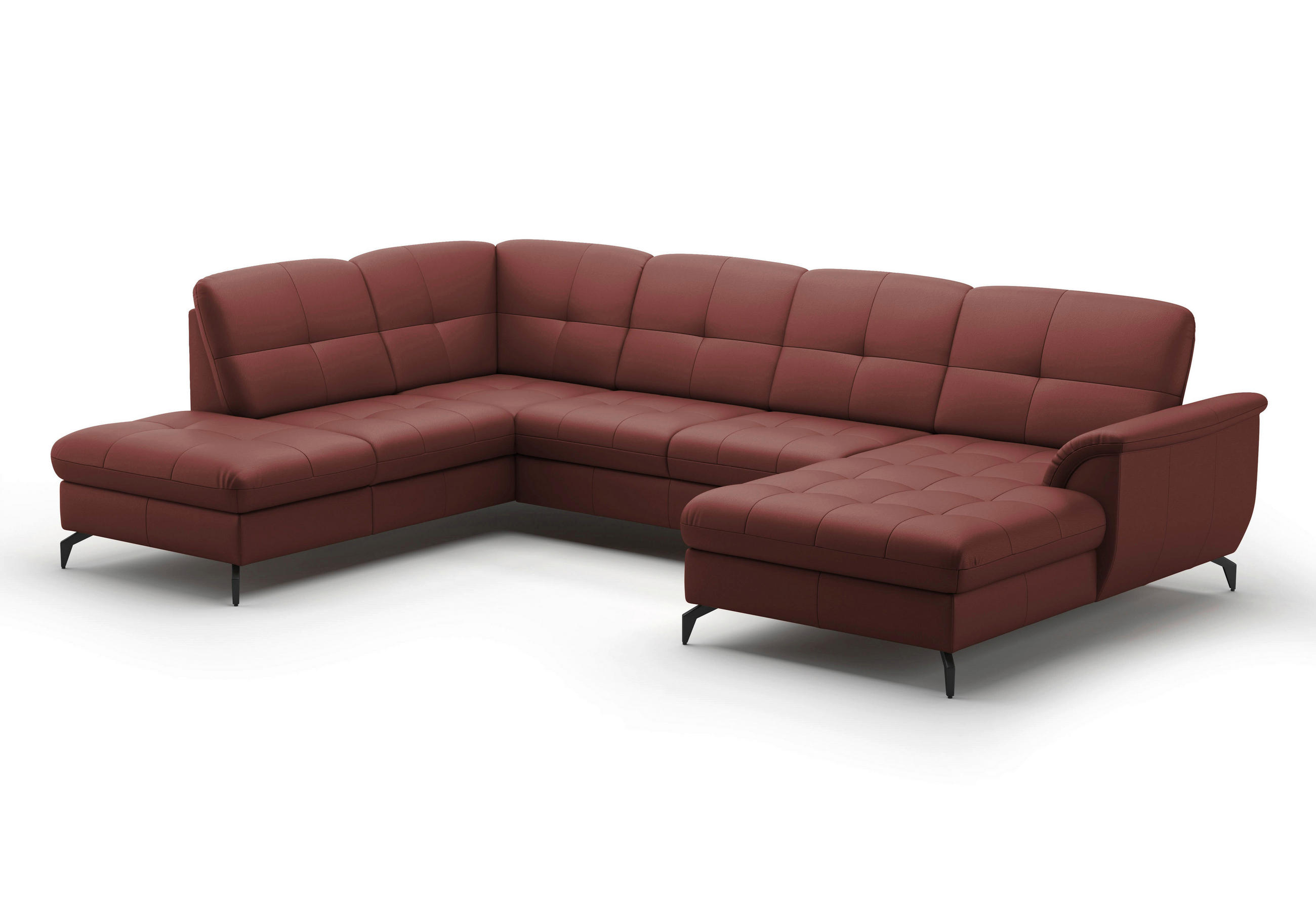 WOHNLANDSCHAFT Rotbraun Kombination Echtleder/Stoff Vliesstoff  - Rotbraun/Schwarz, MODERN, Leder/Textil (212/319/164cm) - Sit & More