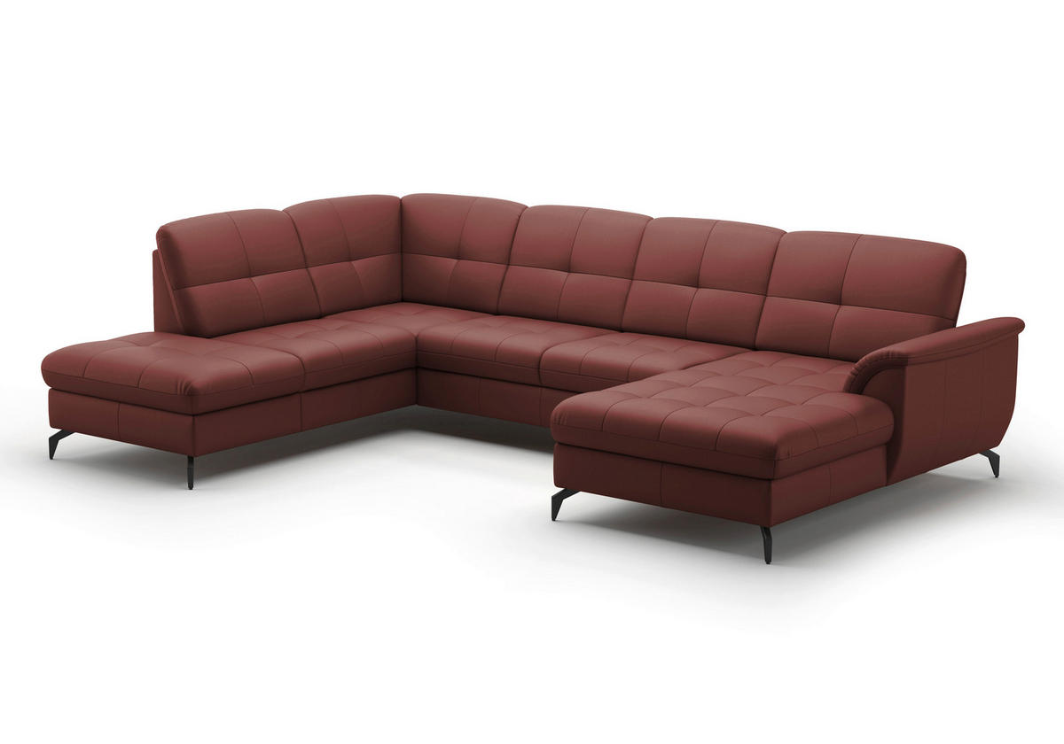 WOHNLANDSCHAFT Rotbraun Kombination Echtleder/Stoff Vliesstoff  - Rotbraun/Schwarz, MODERN, Leder/Textil (212/319/164cm) - Sit & More