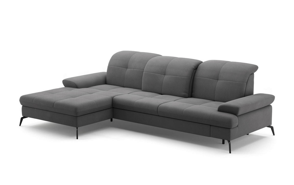 ECKSOFA Grau Flachgewebe  - Schwarz/Grau, KONVENTIONELL, Textil/Metall (185/279cm) - Sit & More