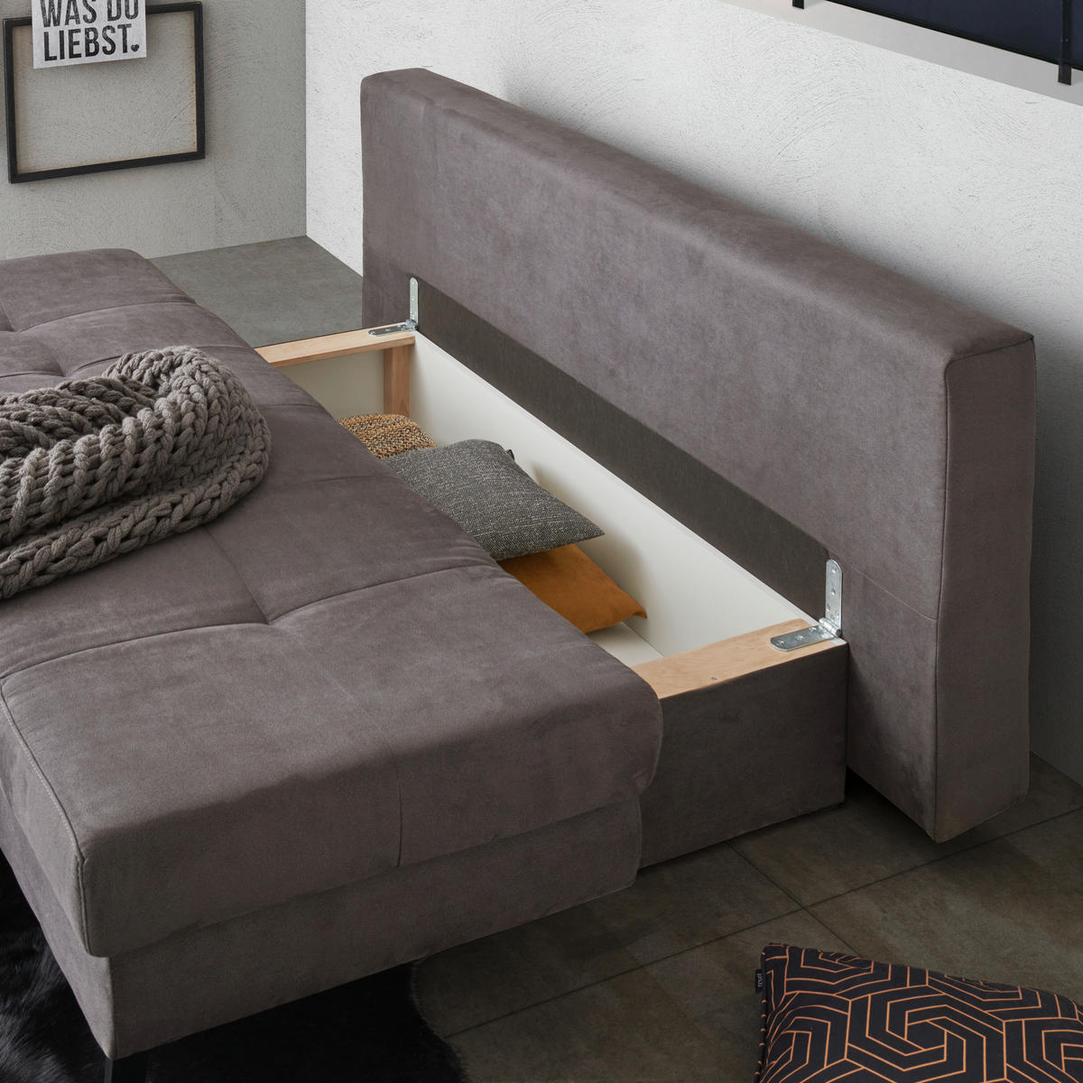 SCHLAFSOFA Sisi in Flachgewebe Dunkelgrau  - Dunkelgrau/Schwarz, Design, Textil/Metall (200/85/90cm) - Novel