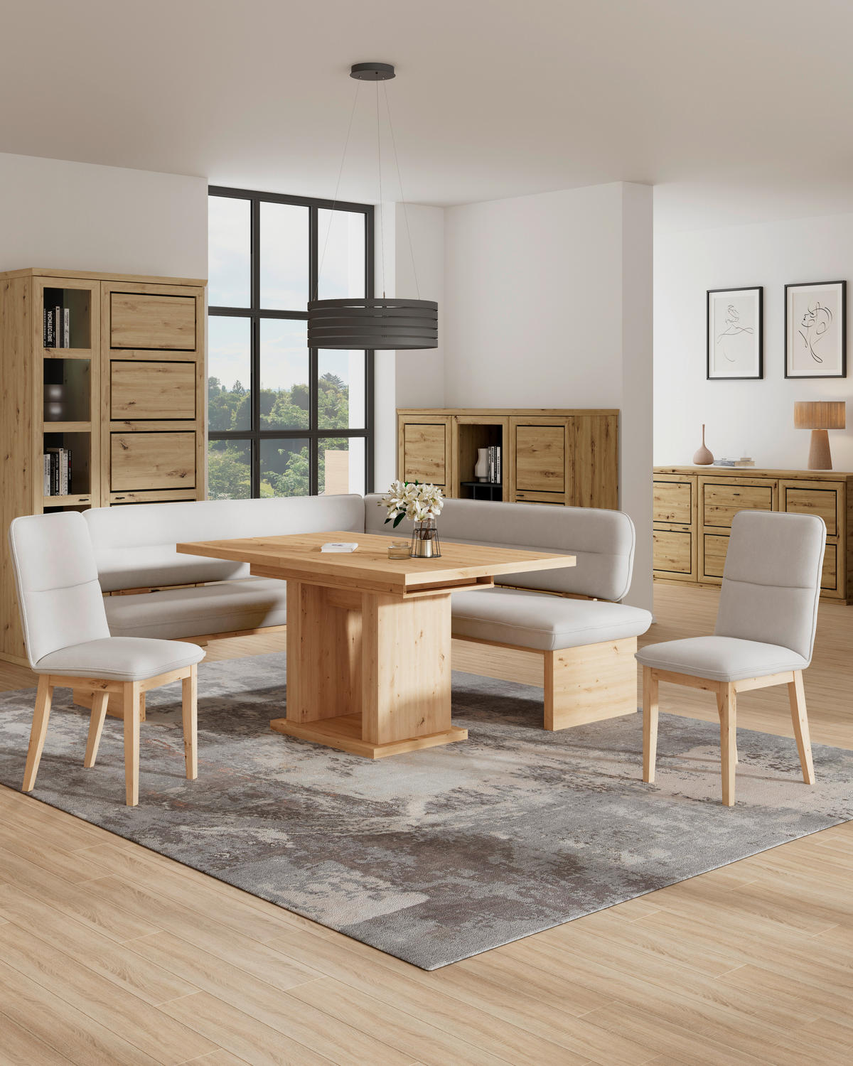 ECKBANK 170/192 cm Webstoff Weiß Eiche Sperrholz   - Eichefarben/Weiß, KONVENTIONELL, Holz/Textil (170/192cm) - Livetastic