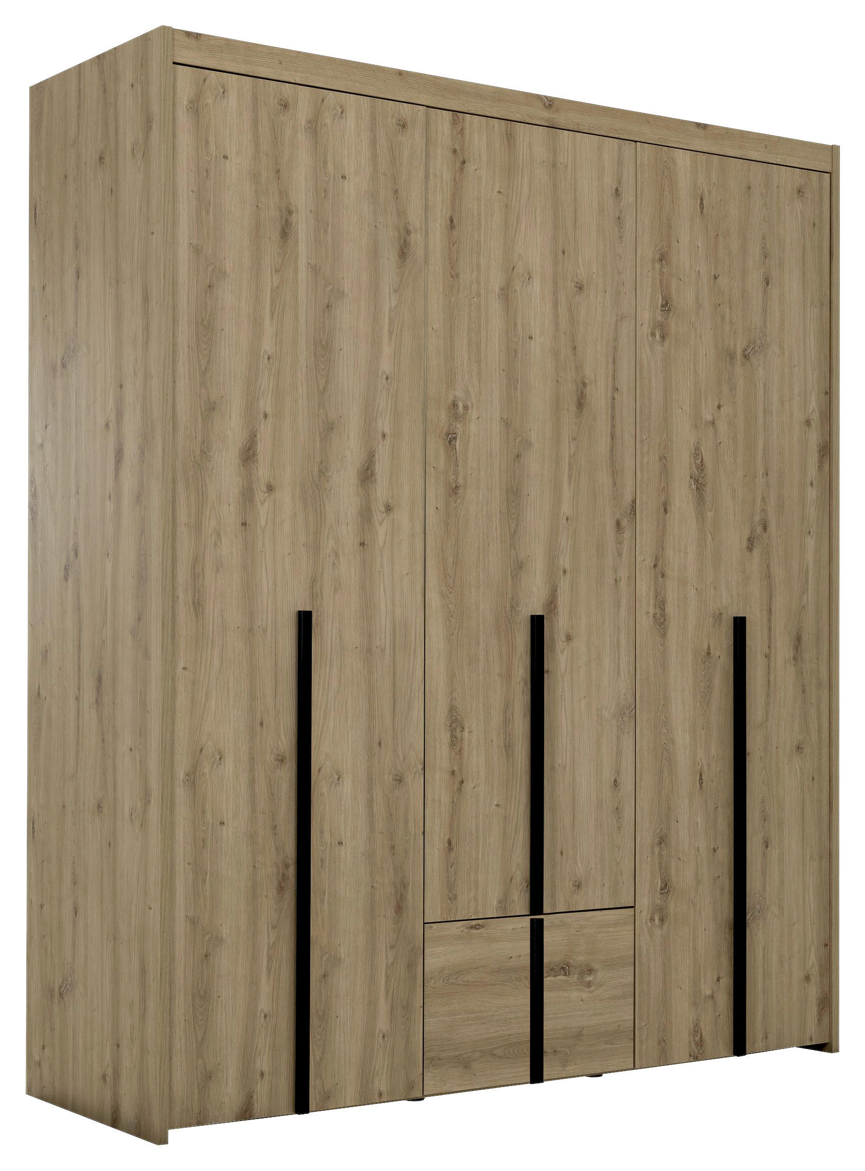 KLEIDERSCHRANK 3-türig Eiche Artisan  - Schwarz/Eiche Artisan, MODERN, Holzwerkstoff (181/215/60cm) - MID.YOU