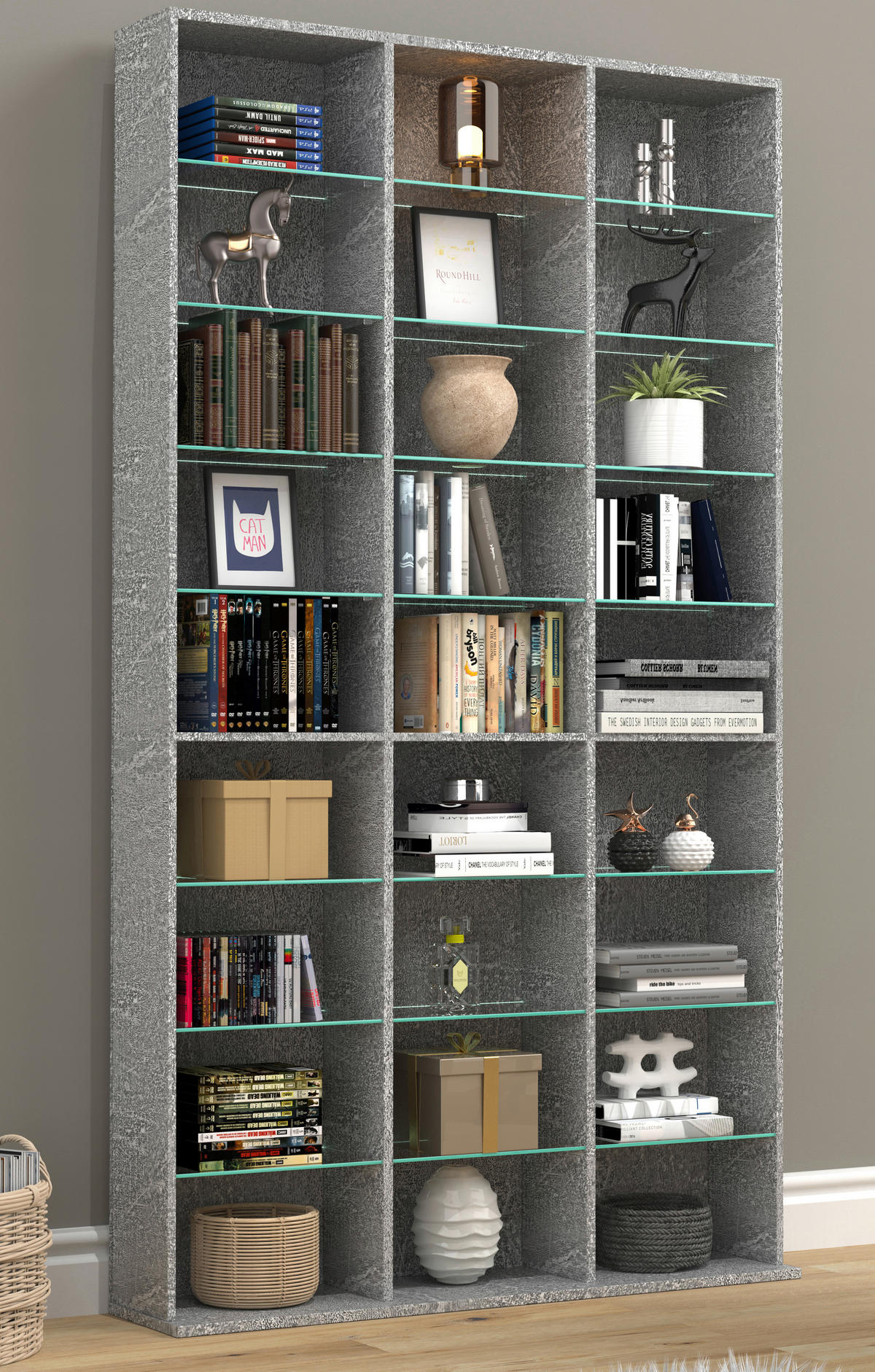 REGAL Grau  - Grau, Design, Glas/Holzwerkstoff (102/181/23cm) - MID.YOU