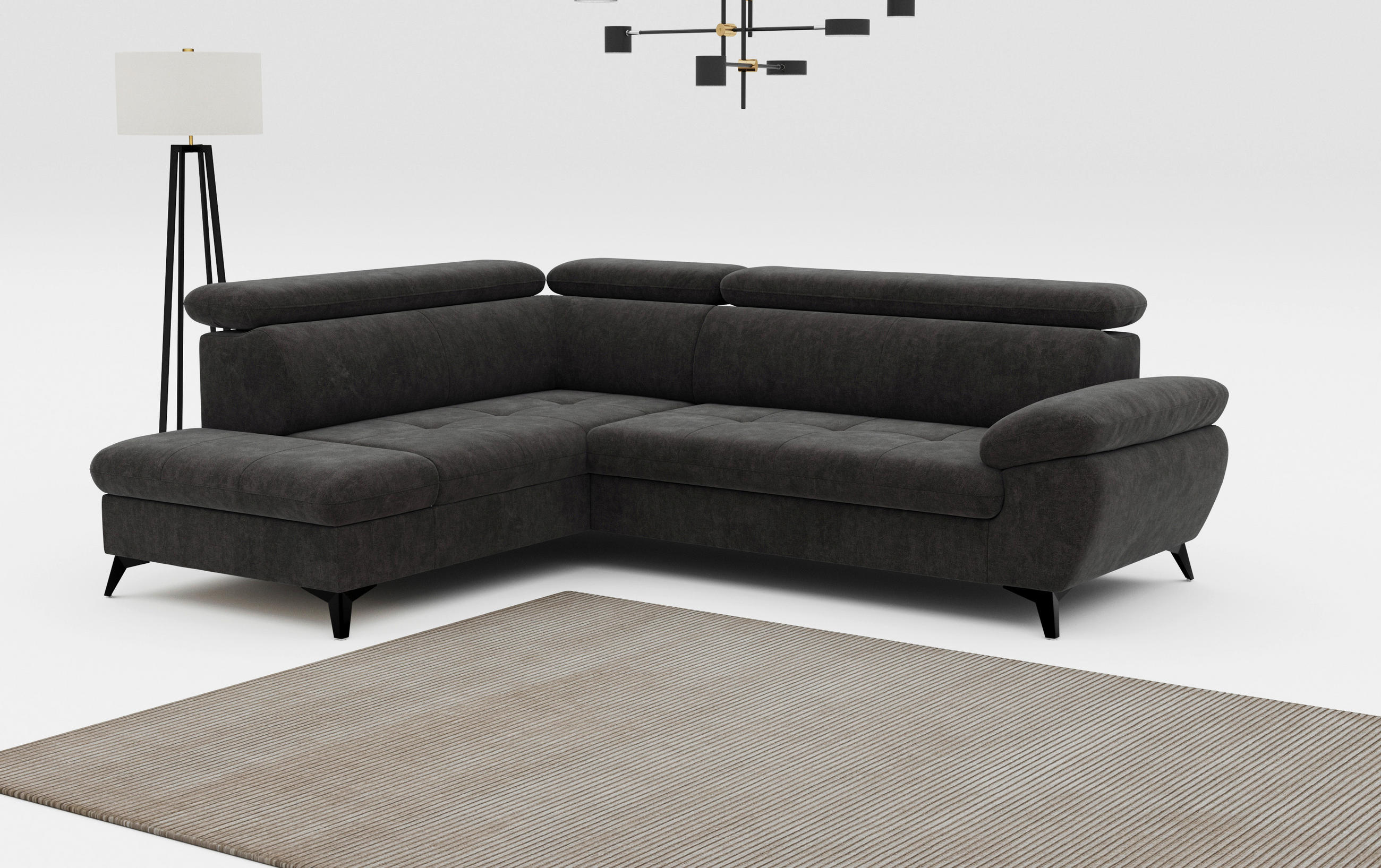 ECKSOFA in Dunkelgrau  - Schlammfarben/Dunkelgrau, Textil/Metall (207/265cm) - MID.YOU