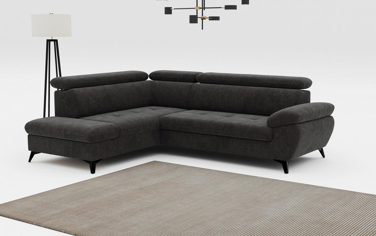ECKSOFA Dunkelgrau  - Schlammfarben/Dunkelgrau, Textil/Metall (207/265cm) - MID.YOU