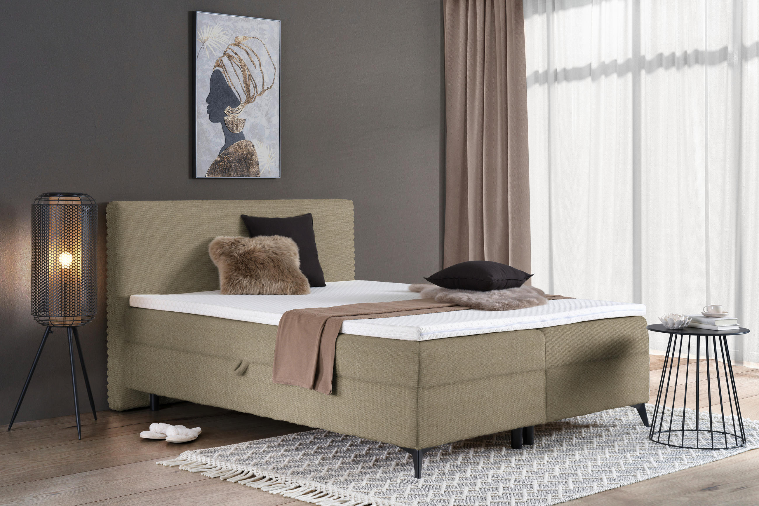 BOXBETT 160/200 cm  in Hellbraun  - Hellbraun/Schwarz, Design, Holz/Holzwerkstoff (160/200cm) - Xora