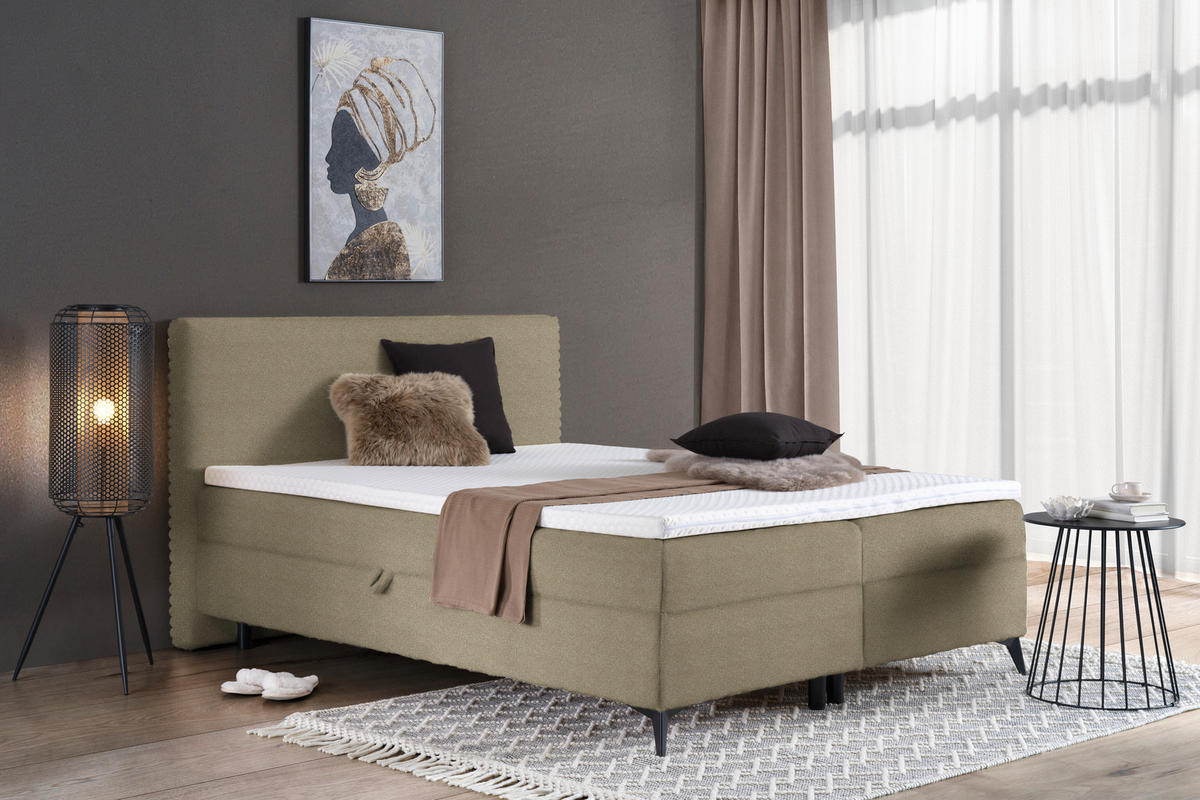 BOXBETT 160/200 cm  in Hellbraun  - Hellbraun/Schwarz, Design, Holz/Holzwerkstoff (160/200cm) - Xora