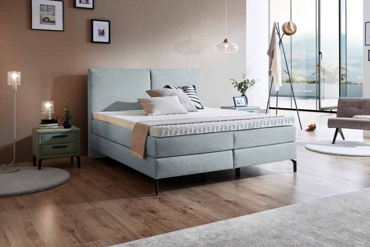 BOXSPRINGBETT 160/200 cm  in Hellgrau  - Hellgrau/Schwarz, Konventionell, Textil/Metall (160/200cm) - Dieter Knoll
