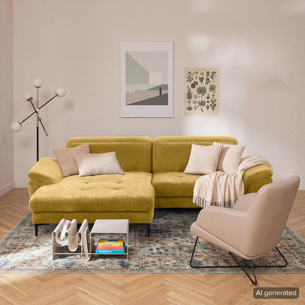 ECKSOFA  Webstoff Senfgelb  - Senfgelb/Schwarz, Design, Textil/Metall (195/268cm) - Livetastic