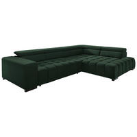 ECKSCHLAFSOFA Grün Velours  - Schwarz/Grün, Design, Holz/Textil (307/201cm) - Livetastic