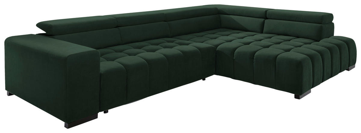 ECKSCHLAFSOFA Grün Velours  - Schwarz/Grün, Design, Holz/Textil (307/201cm) - Livetastic