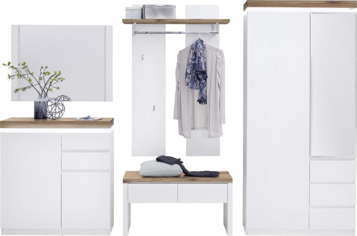 GARDEROBENSCHRANK Romina  in 91/198/38 cm  - Weiss/Eichefarben, Design, Glas/Holz (91/198/38cm) - Novel