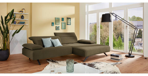 ECKSOFA Biella in Flachgewebe Dunkelgrün  280/165 cm  - Dunkelgrün/Anthrazit, Design, Textil/Metall (280/165cm) - Johann Jakob