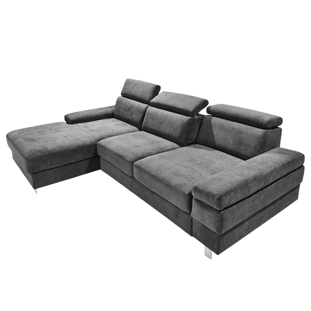 ECKSOFA in Webstoff Anthrazit  - Anthrazit/Silberfarben, Konventionell, Textil/Metall (260/82/182cm) - Trendmanufaktur