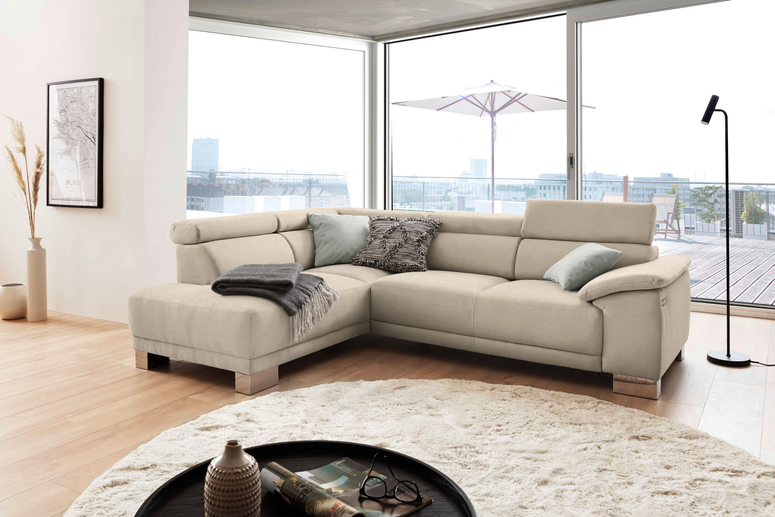 ECKSOFA in Mikrofaser Taupe  - Taupe/Chromfarben, Design, Holz/Textil (205/270cm) - Pure Home Lifestyle