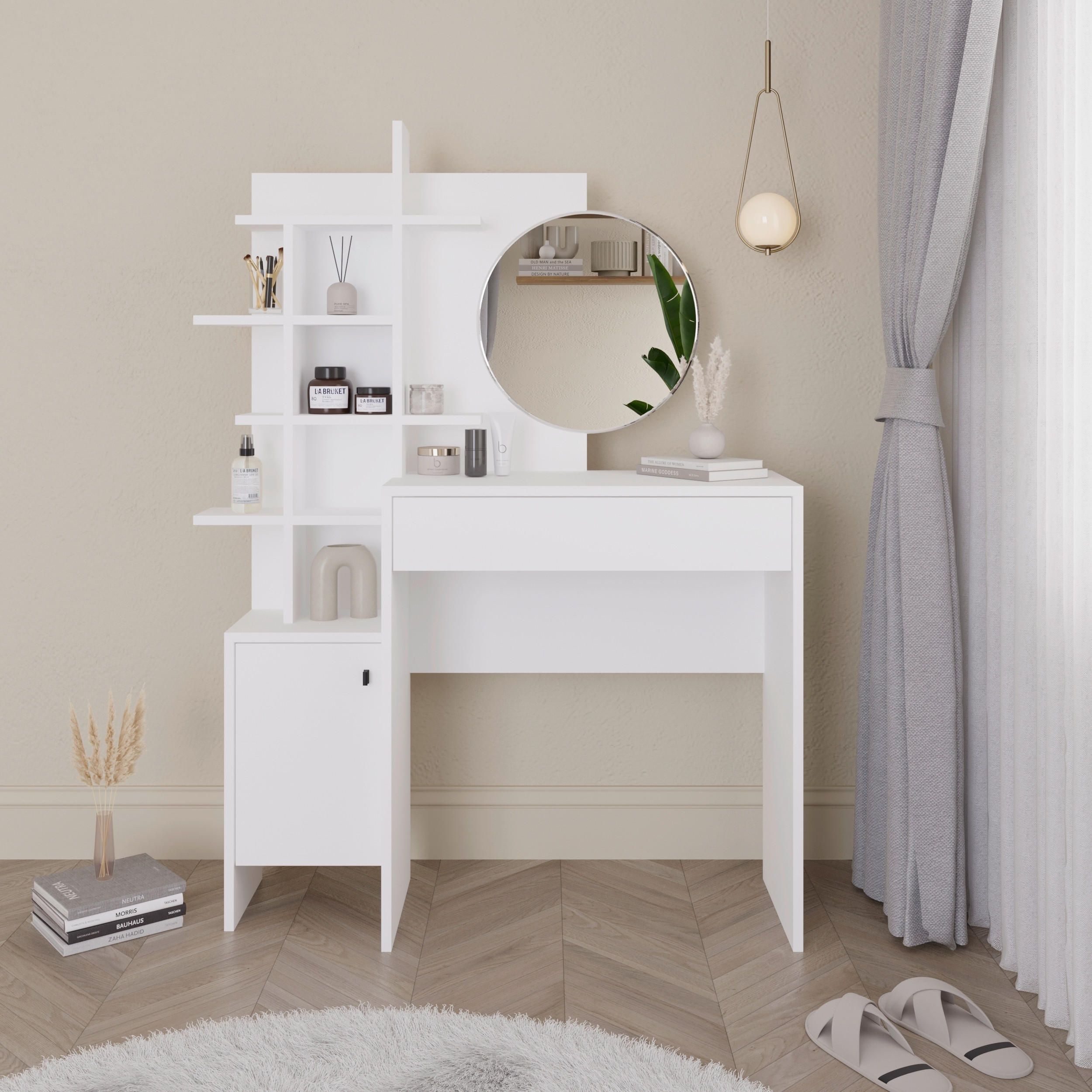 SMINKBORD i vit  - vit/svart, Design, metall/trämaterial (105/35/151cm) - Livetastic