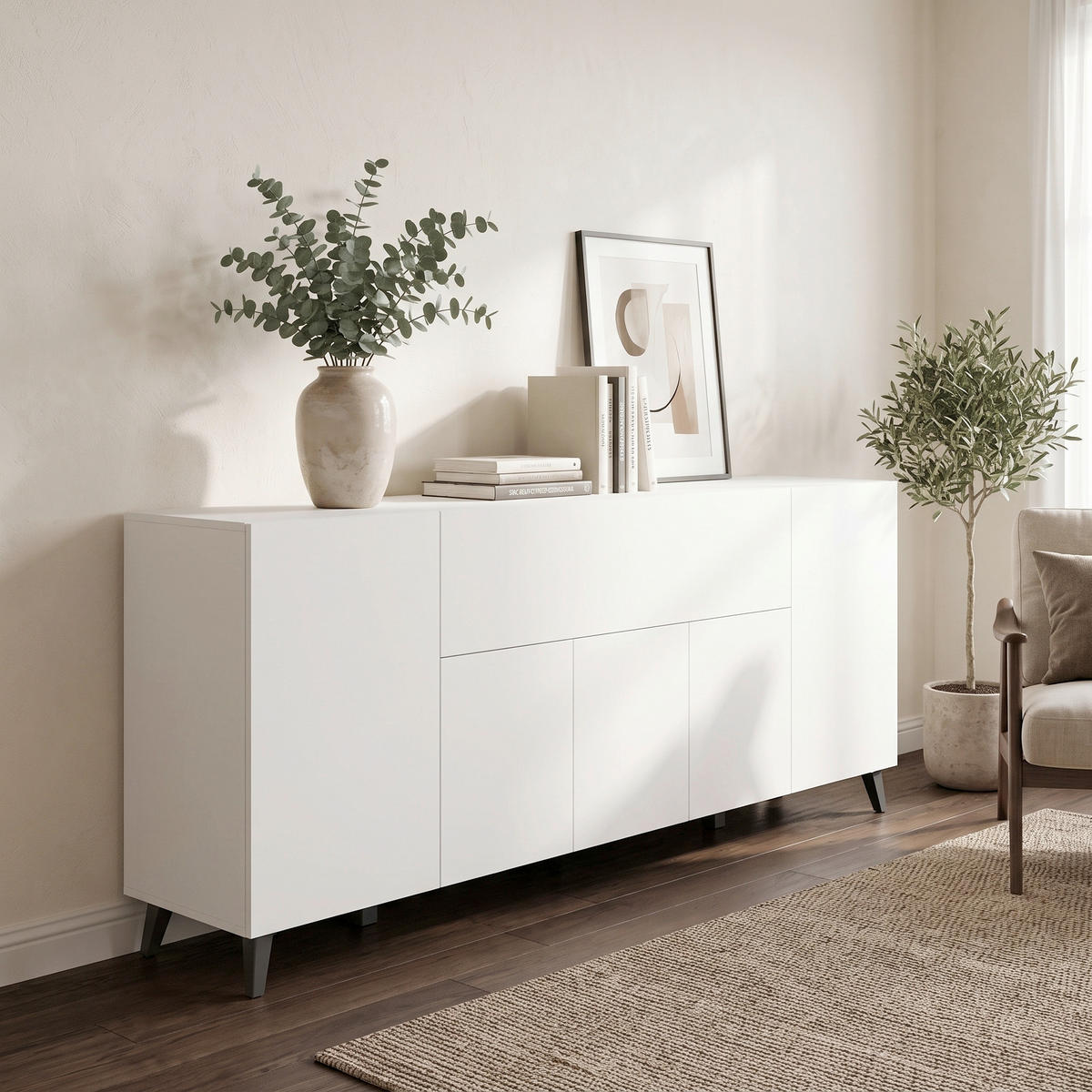 SIDEBOARD  180/76/37,5 cm  - Schwarz/Weiß, Design, Holzwerkstoff/Kunststoff (180/76/37,5cm) - P & B