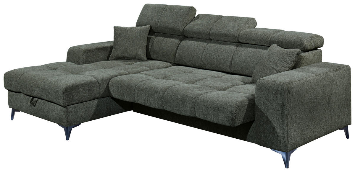 ECKSOFA in Chenille Dunkelgrün  - Dunkelgrün/Schwarz, Konventionell, Kunststoff/Textil (172/268cm) - MID.YOU