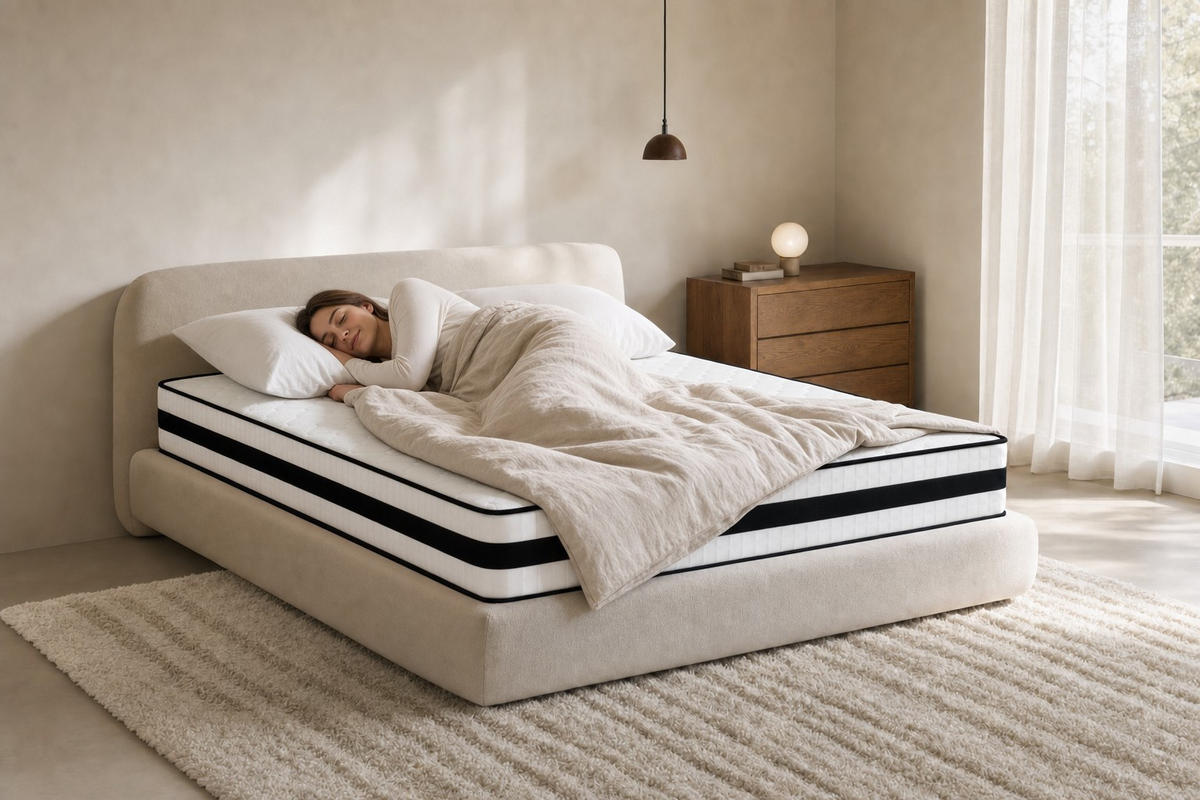 BOXSPRINGMATRATZE NOIR H3, 90/200 cm,  - Weiss/Schwarz, Basics, Textil (90/200cm) - Livetastic