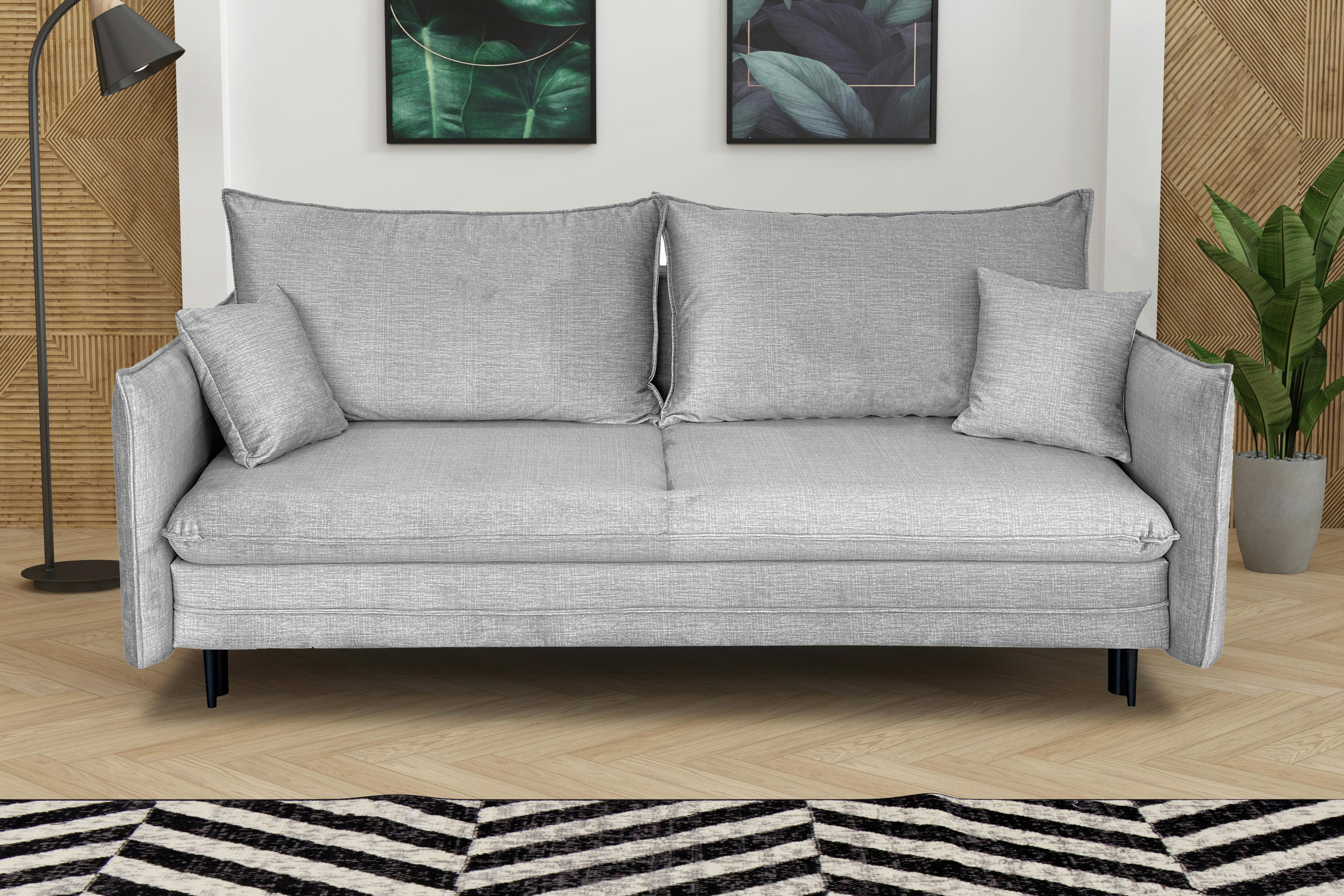 SCHLAFSOFA Flachgewebe Grau  - Schwarz/Grau, Design, Holz/Kunststoff (216/96/102cm) - MID.YOU